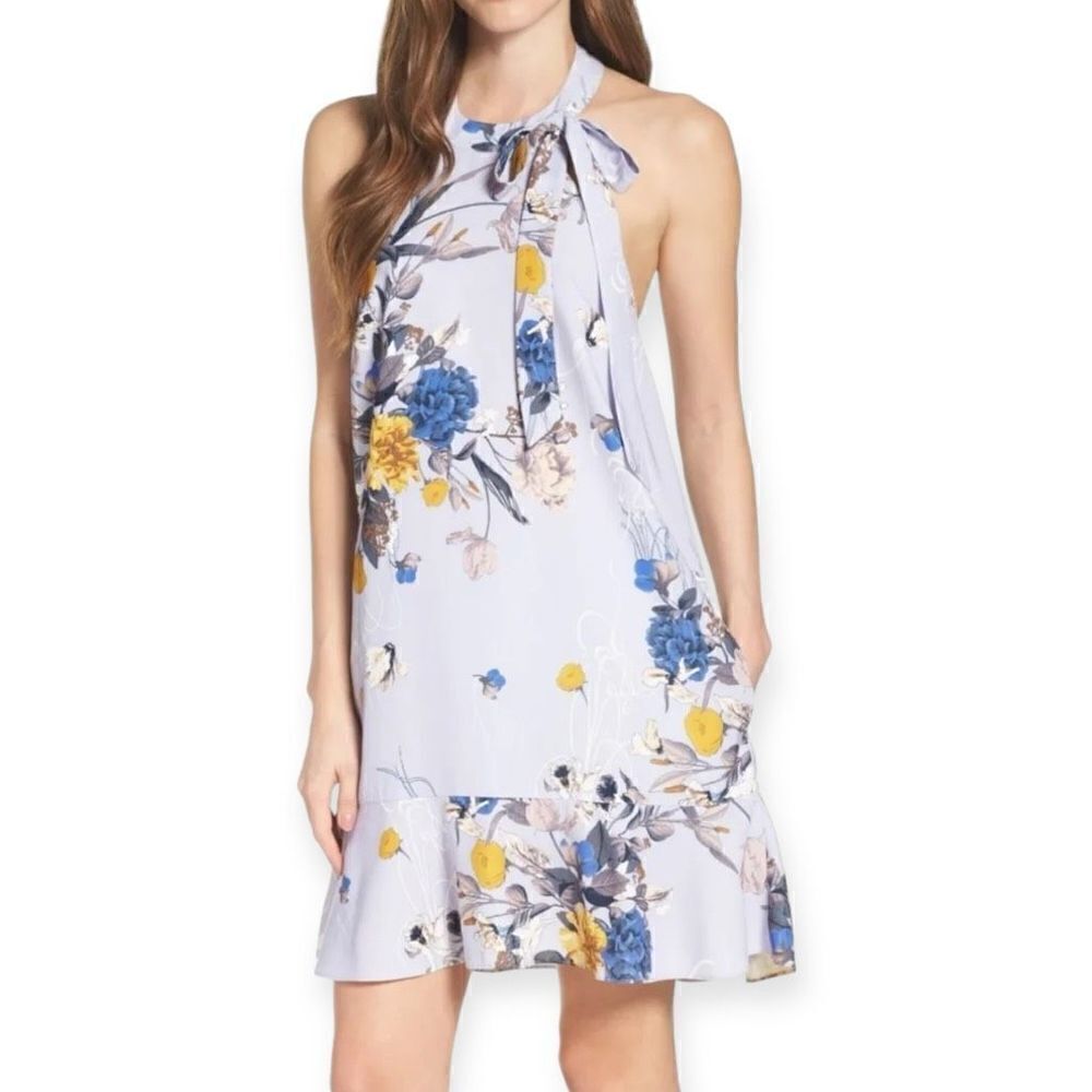 CHELSEA28 Halter Floral Print Shift Dress in Lilac Size Medium